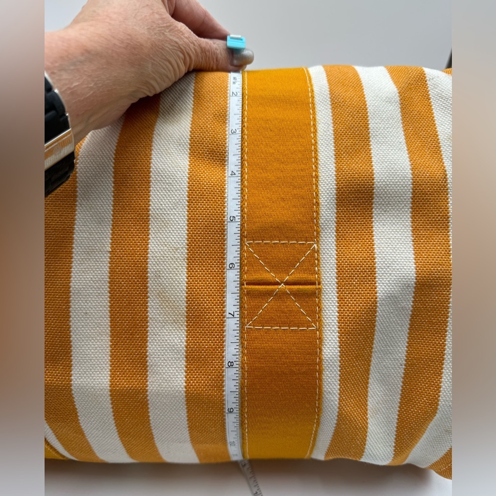 Hermes-Authentic- Yellow  / White Stripe Cannes Tote Bag  with Pouch - Picture 12 of 14
